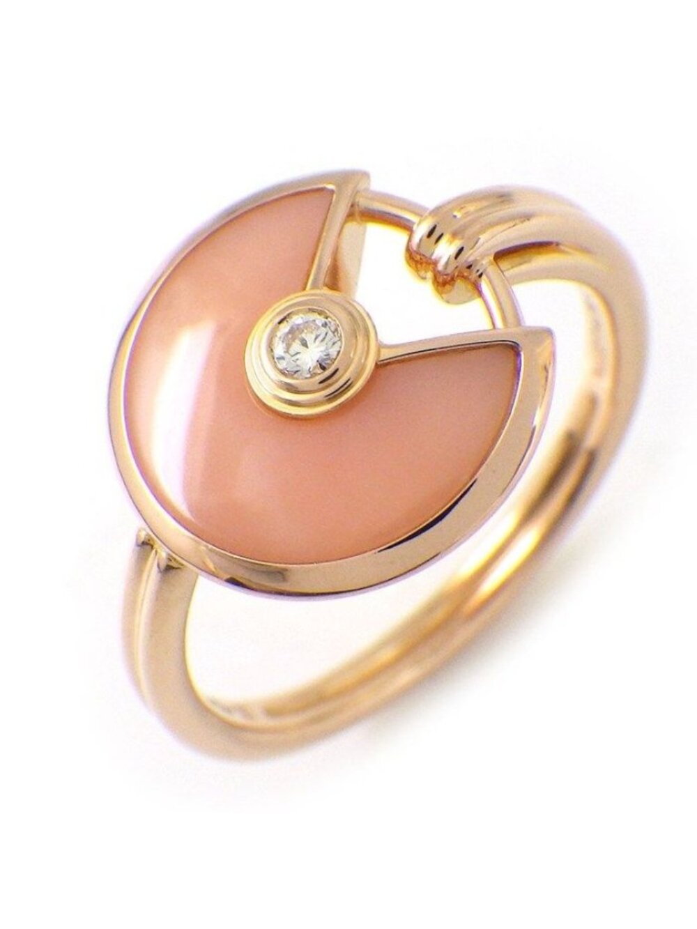 Cartier Ring Amulette Round Circle Pink Pearl Diamond 18k Gold